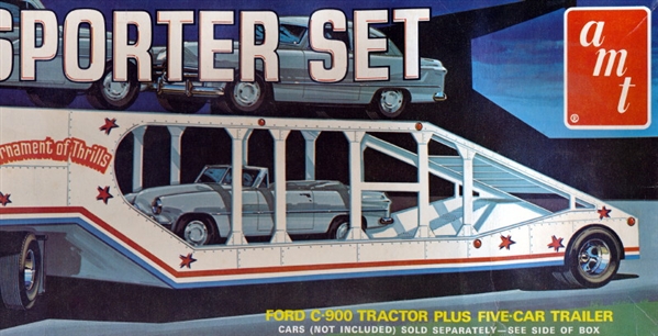 Ford C-900 Tractor Plus Five-Car Trailer 'Tournament of Thrills'  Transporter Set- Original 1973 (1/25)