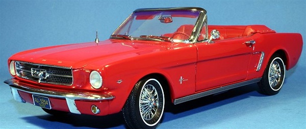 1964 1/2 FORD MUSTANG PRECISION 100 - EXTREME DETAIL! RANGOON RED/RED  INTERIOR CONVERTIBLE(1/18) Rare Diecast (fs)